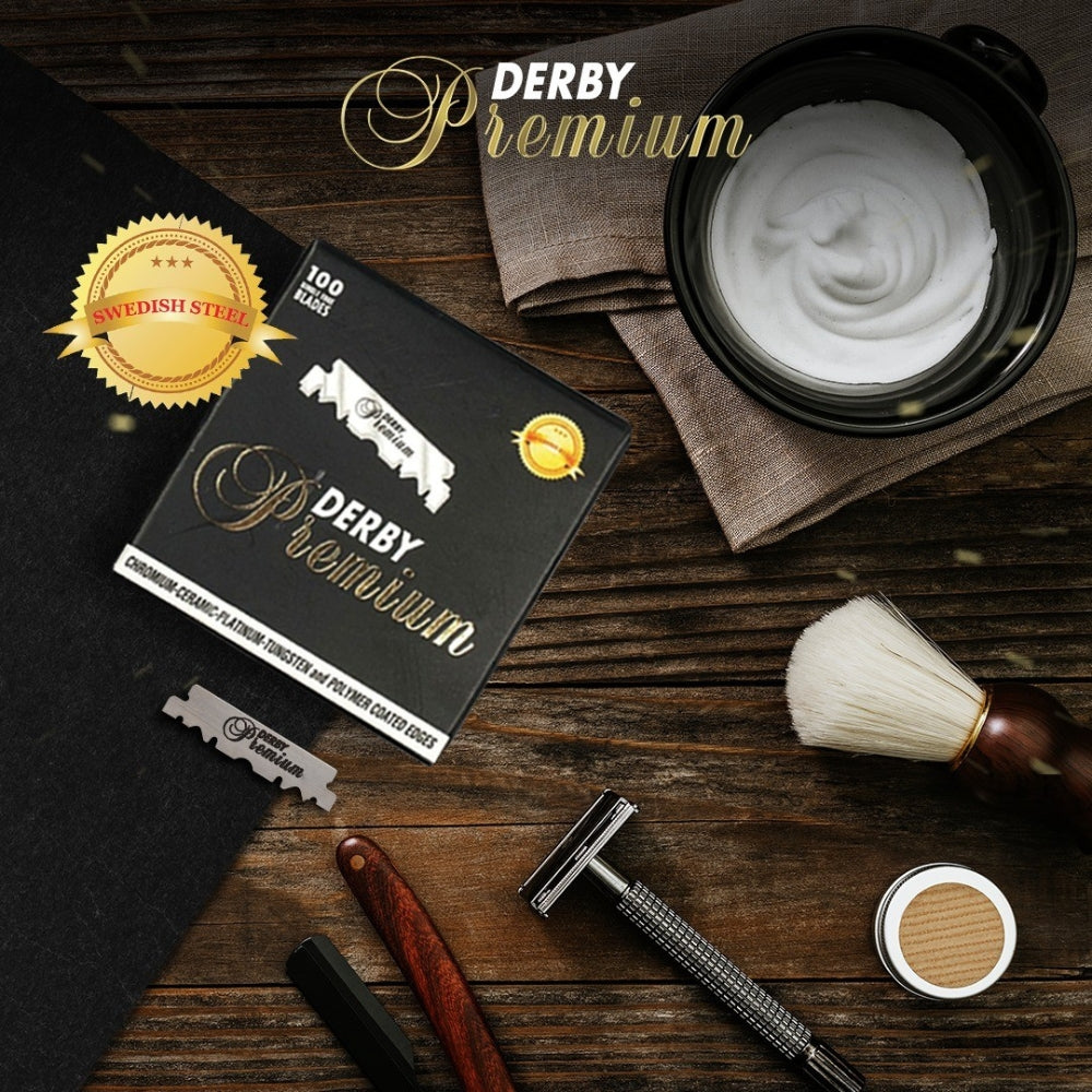 Demi-lame "Derby Premium Single Edge Blades" pour rasoir de barbier (100 lames)