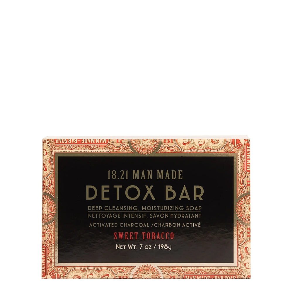 18.21 Man Made - Savon en bar "Sweet Tobacco Detox Bar Activated Charcoal" nettoyant intensif, savon hydratant (198g/7.0oz)