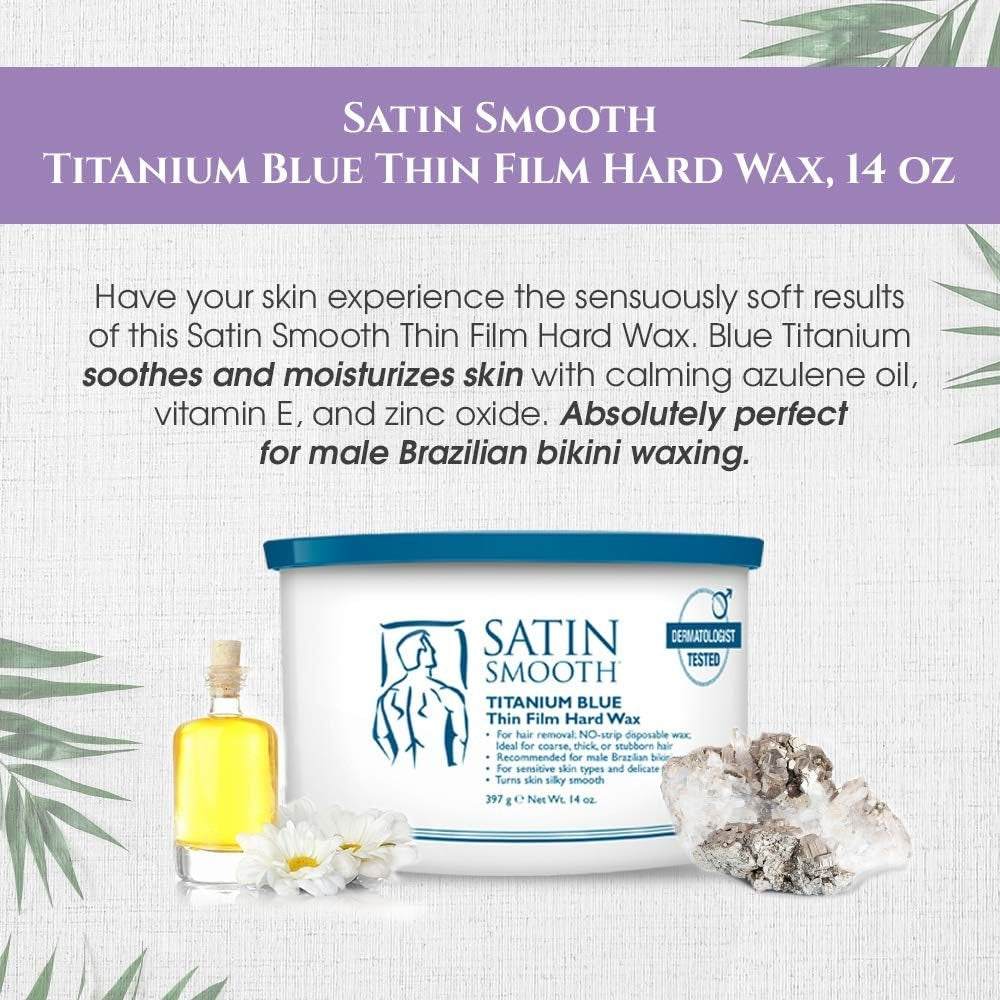 Satin Smooth - Cire dure couche fine Bleu Titane sans bandes "Titanium Blue Wax" - Pour poils durs, épais et résistants (397g/14.0oz)