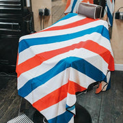 Cape Gang - Cape de barbier "Barber Pole" col en lycra extensible et fermetures à boutons-pression (140cm/55" x 160cm/63") - Bleu, blanc et rouge