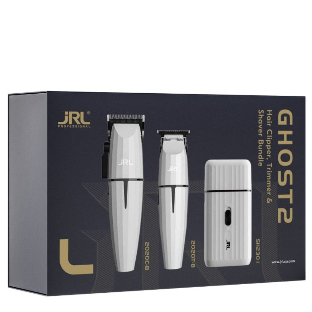 JRL Professional - Trio Tondeuse "2020C-B", tondeuse de finition "2020T-B" et le rasoir "SH2301" sans fil avec pile lithium-ion "Ghost Collection #2" - Ghost