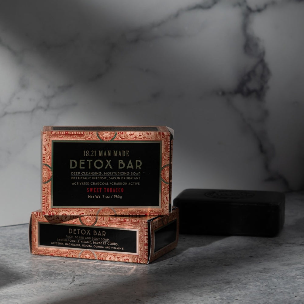 18.21 Man Made - Savon en bar "Sweet Tobacco Detox Bar Activated Charcoal" nettoyant intensif, savon hydratant (198g/7.0oz)