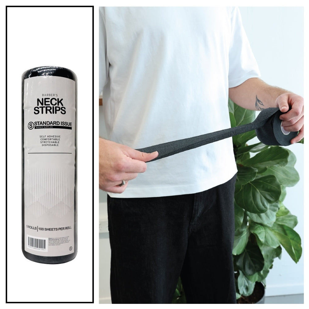 Bandes pour le coup "Barber's Neck Strips" prédécoupées, flexible, auto-adhésives et jetables (5 rouleaux x 100 feuilles) - Blanche