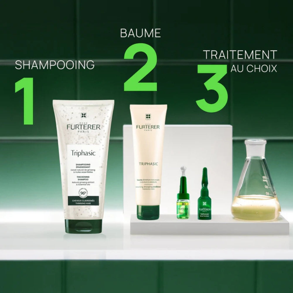 Cure antichute réactionnelle "Triphasic Reational" ampoules + shampoing et baume démêlant (12x5.0ml/0.16oz, 50ml/1.69oz, 30ml/1.0oz)