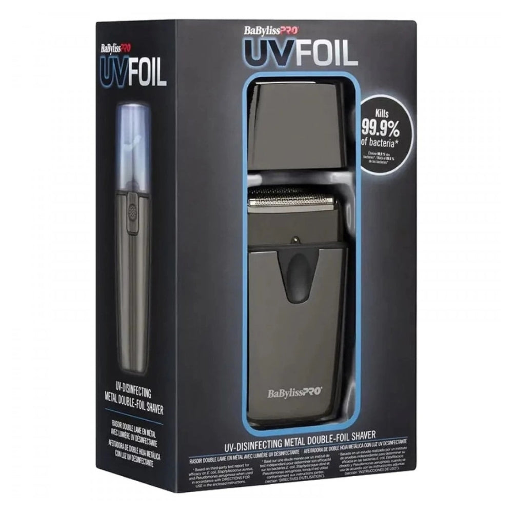 Rasoir métallique à double lames "UVFoil" avec lumière UV désinfectante - Titane noir