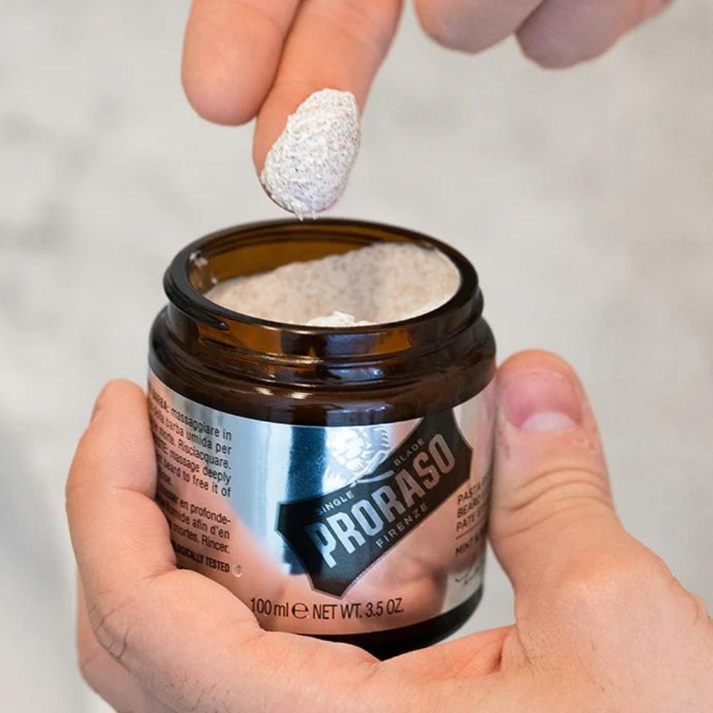 Pâte exfoliante pour le barbe et le visage, menthe et romarin (100ml/3.5oz)