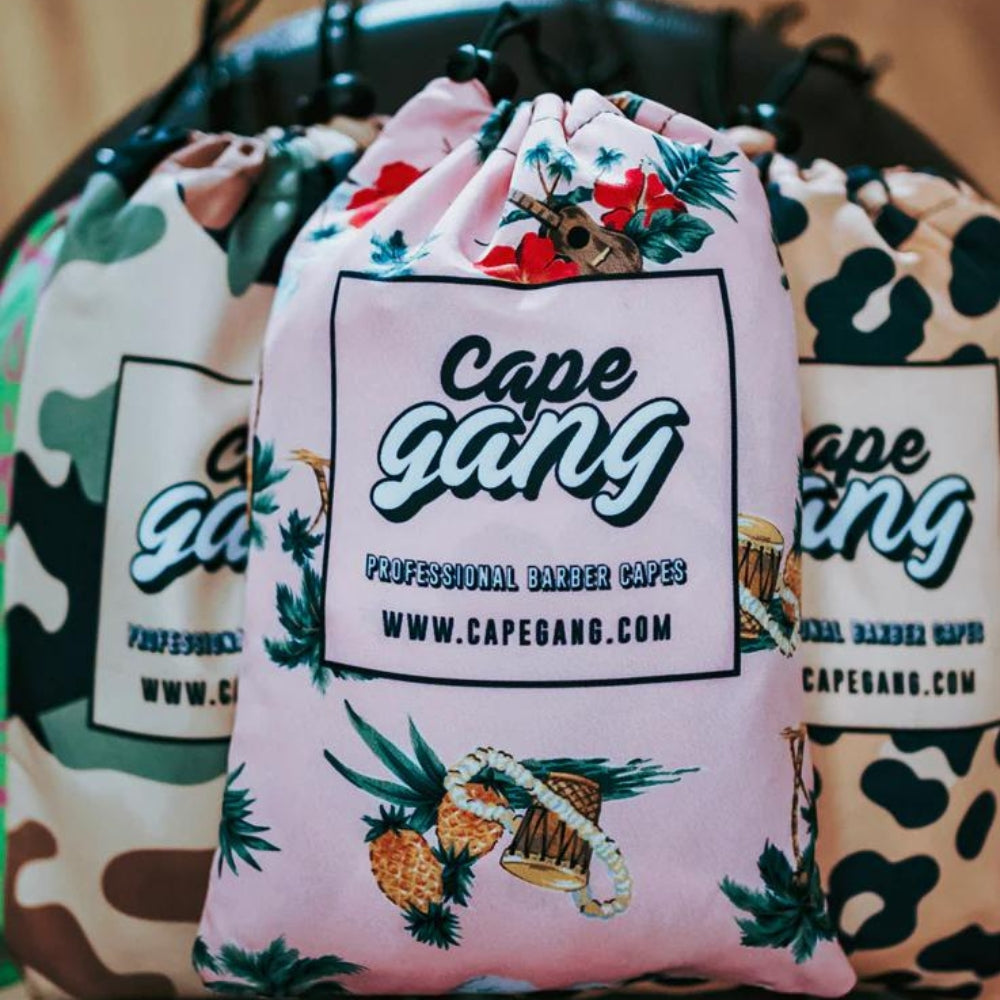 Cape de barbier "Camo" col en lycra extensible et fermetures à boutons-pression (140cm/55" x 160cm/63") - Noir et Beige