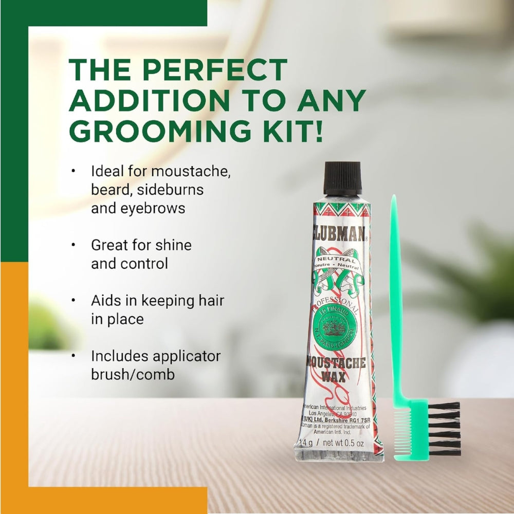 Cire à moustache avec brosse peigne - Neutre (14g/0.5oz)
