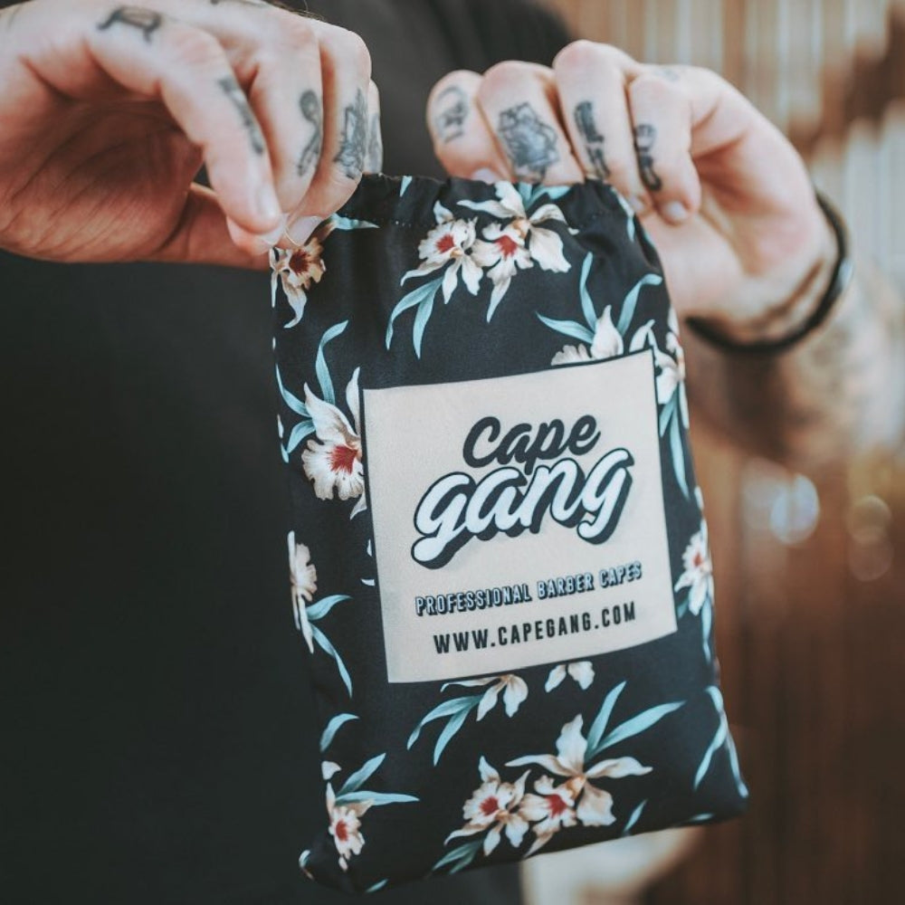 Cape Gang - Cape de barbier "Asian Waves" col en lycra extensible et fermetures à boutons-pression (140cm/55" x 160cm/63") - Gris et Blanc