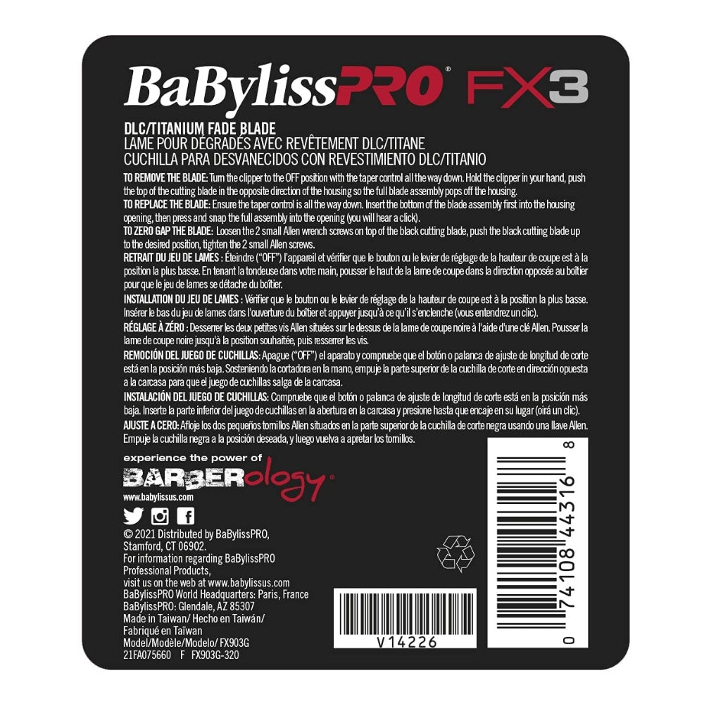 Replacement Blade for FX3 Clipper, FX903G DLC/Titanium ultra-thin fade blade - Gold