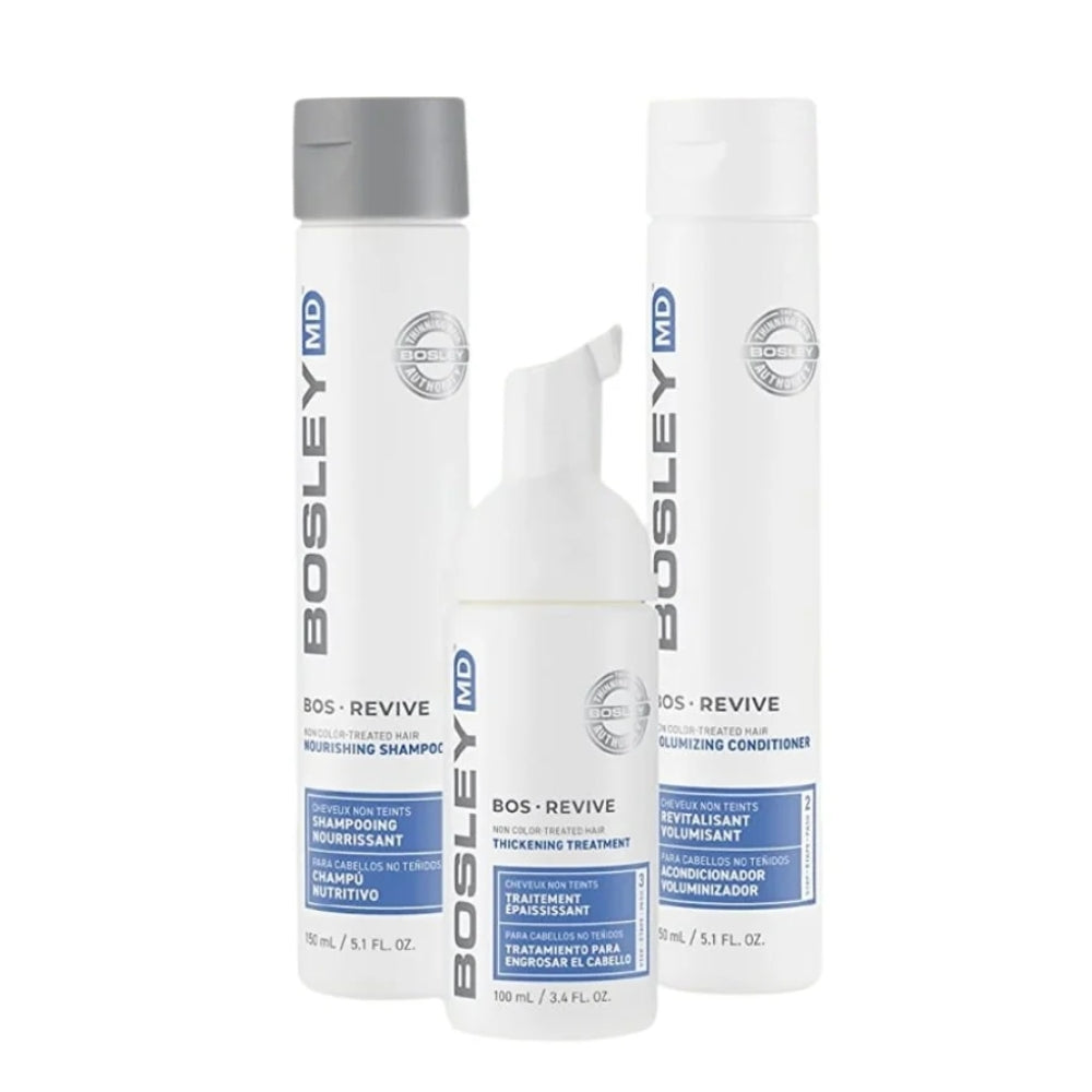 Trio de départ volumisant "BosRevive Volumizing Kit" shampoing, revitalisant et traitement - Pour cheveux visiblement clairsemés, naturels, non teints (2x150ml/5.1oz, 100ml/3.4oz)