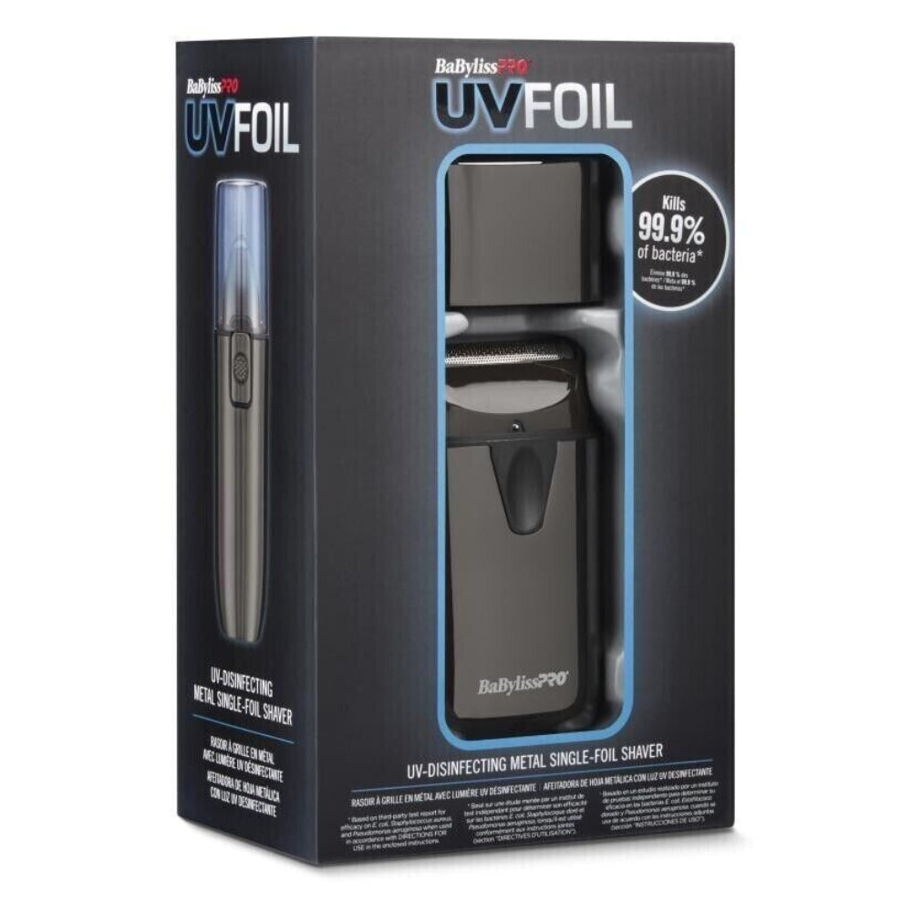 Rasoir métallique à lames unique "UVFoil" avec lumière UV désinfectante - Titane noir