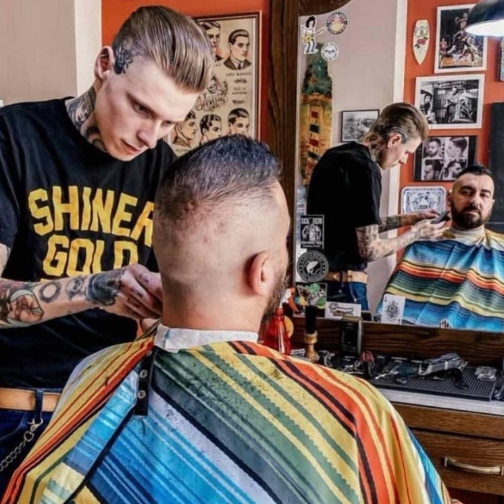 Cape Gang - Cape de barbier "Sarape" col en lycra extensible et fermetures à boutons-pression (140cm/55" x 160cm/63") - Bleu