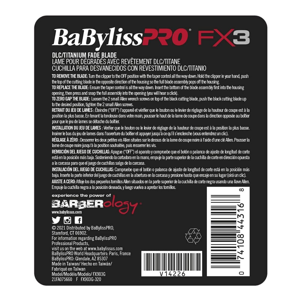 BaByliss PRO - Lame de rechange pour tondeuse FX3 Lame pour dégradés Titanium Carbon-Nitrade FX903B - Noir