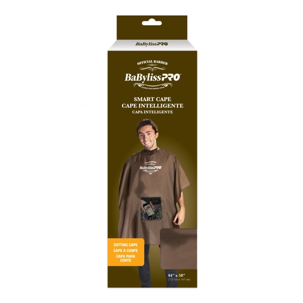 BaByliss PRO - Cape de coupe en nylon "Smart" avec logo barbier - Avec fenêtre transparente (112cm/44" x 147cm/58") - Brun