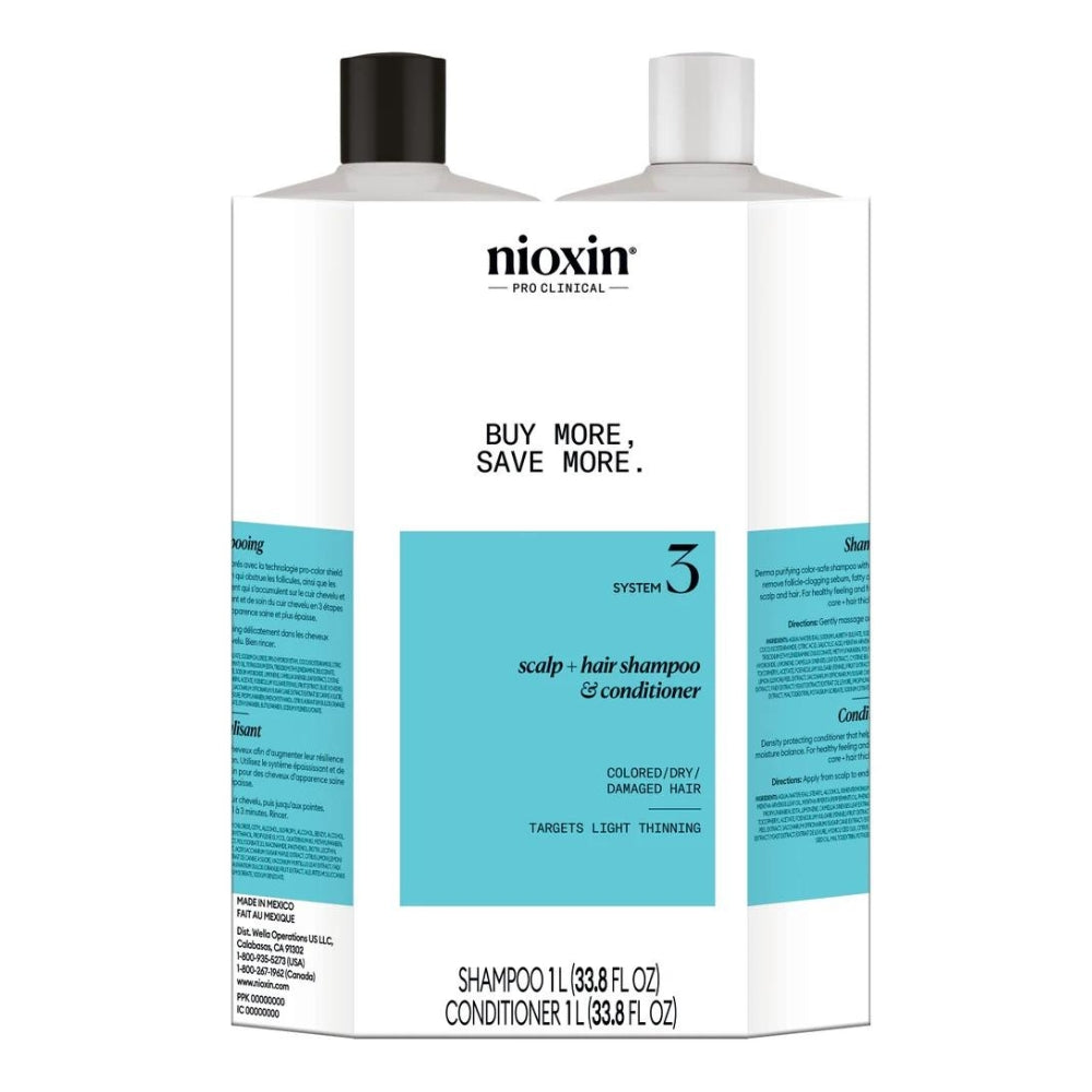 Duo shampoing et revitalisant cheveux + cuir chevelu Système 3 - Pour cheveux colorés avec chute modérée (2x 1000ml/33.8oz)